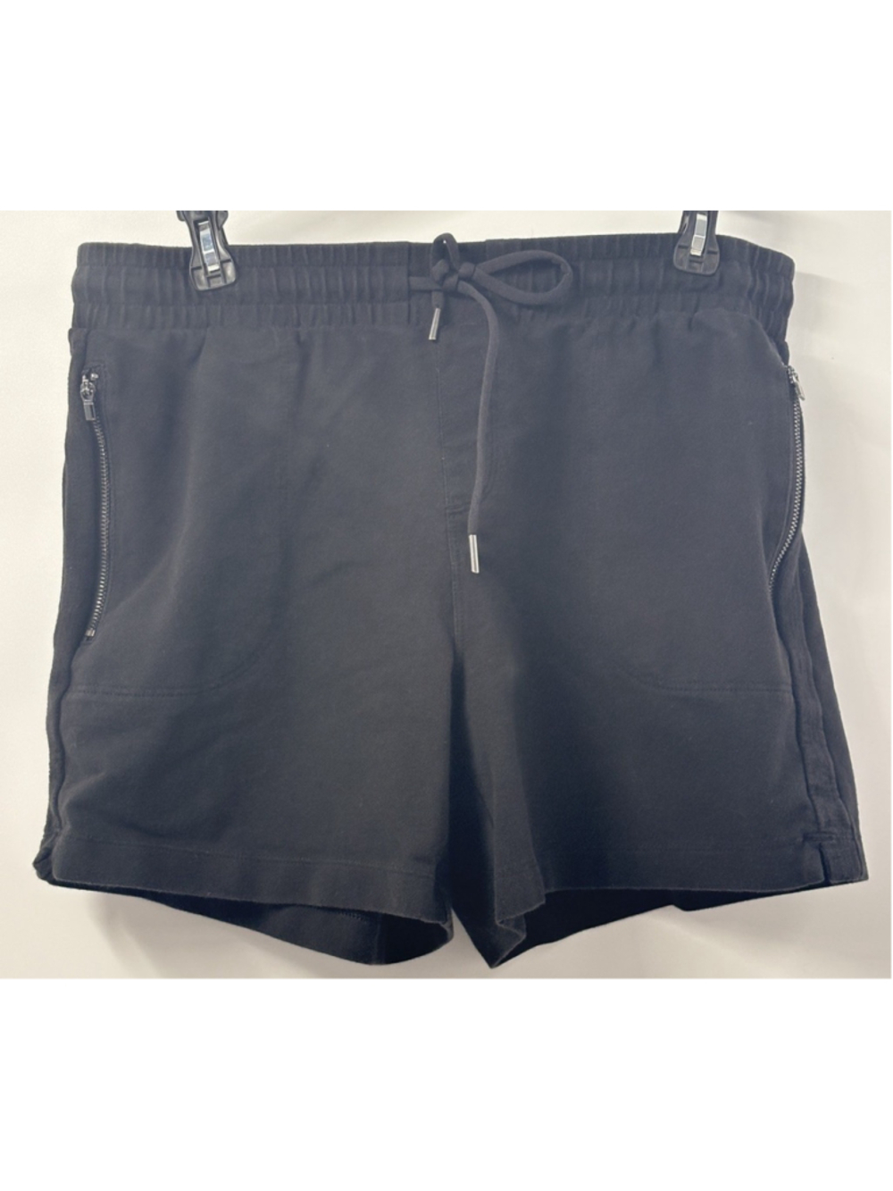 Athletic Works Black Sweat Shorts Womens M 8-10 Fleece Zip Pockets Athleisure